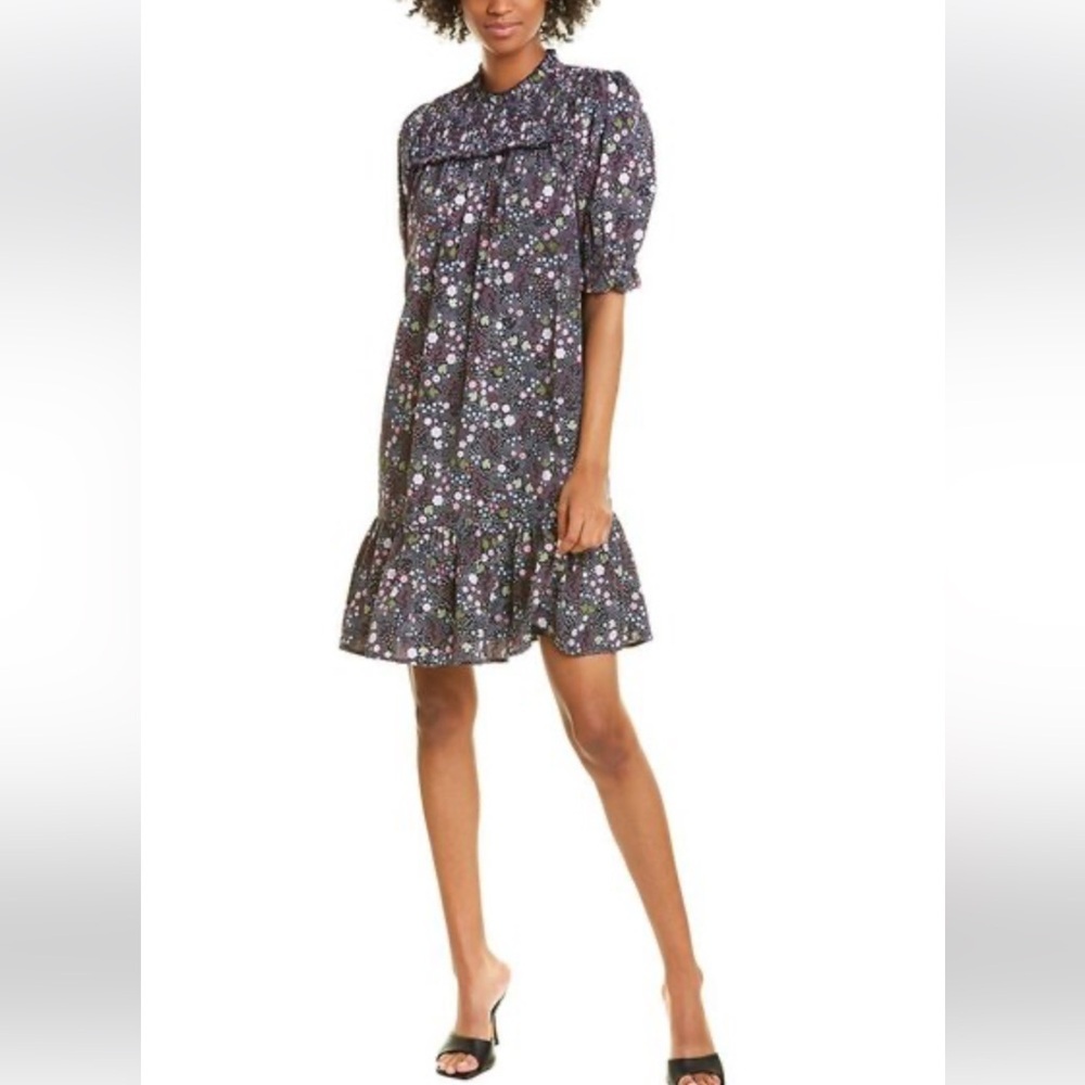 Floral Ruffle Mini Dress in Black medium